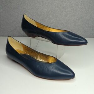 Vintage Gloria Vanderbilt Carousel Navy Leather Pointed Toe Ballet Flats Sz 9M‎